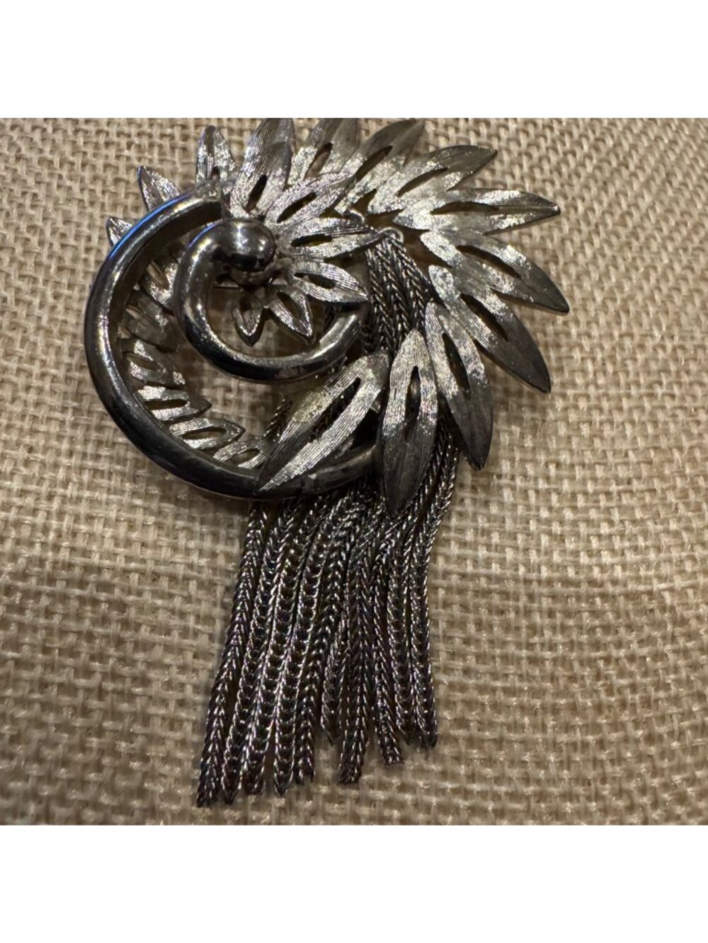 Vintage Park Lane Sunburst Fringe Tassel Brooch Silver Tone Statement Jewelry - Picture 5 of 9